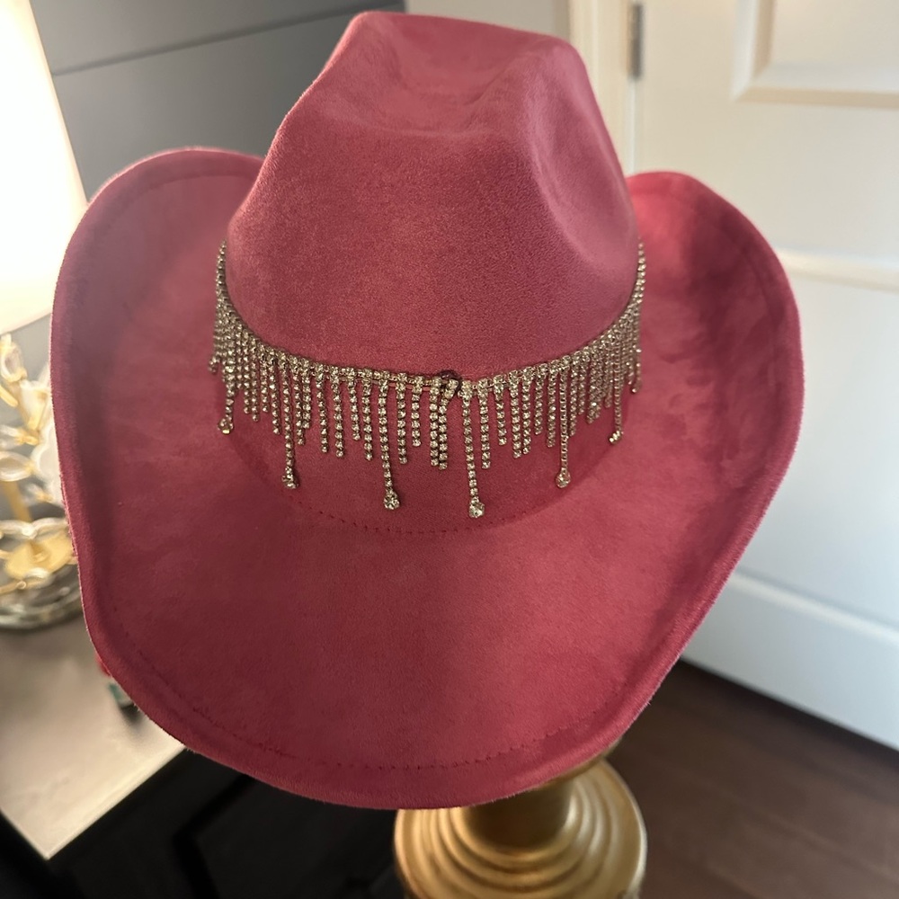 Buckle Fuchsia Suede Hat with Rhinestone Trim